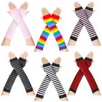 Candcamp 6 Pairs Arm Warmers, Colorful Goth Arm Sleeves Women, Long Fingerless Gloves for Women, Warm Stretchy Knit Striped hand warmer gloves for Women's School Office Outdoor Accessories