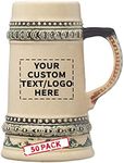 DISCOUNT PROMOS 50 Bremen Mini Ceramic Beer Mug Shot Glasses Set, 2 oz. - Customizable Text, Logo - Stoneware, Barware, Durable, C-handle - Natural