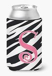 Caroline's Treasures CJ1037-SCC Letter S Initial Monogram-Zebra Stripe and Pink Can or Bottle Koozie Hugger, Multicolor