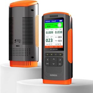 Indoor Air Quality Monitor, Formaldehyde Detector, Pollution Monitor, Temperature & Humidity Meter, Dust Tester, Detect Indoor HCHO/TVOC/PM2.5/PM10/PM1.0, Colorful LCD Screen & USB Charging