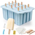 Popsicles Molds, MEETRUE 12 Pieces Silicone Popsicle Molds Easy-Release BPA-free Popsicle Maker Molds Ice Pop Molds Homemade Popsicle Ice Pop Maker with 50PCS Popsicle Sticks+Cleaning Brush