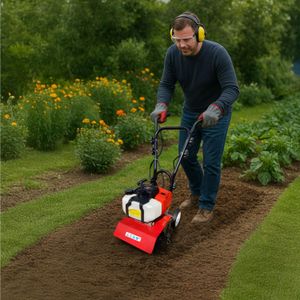 BU-KO 52cc Petrol Garden Tiller – 3HP 2-Stroke Soil Cultivator, Lightweight, Durable