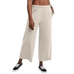 Hanes Women's Originals Wide Leg Crop Pants, Retro Lightweight French Terry Pants, 25", Natural, Medium