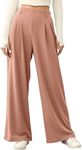 EVALESS Wide Legged Pants for Women Waffle Knit Elastic High Waisted Cute Girls Loose Fited Palazzo Pants Trousers with Pockets Petite Dusty Pink Small