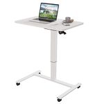 bilbil Pneumatic Mobile Desk, Gas-Spring Height Adjustable Sit to Stand Desk, Overbed Laptop Table Computer Cart with Lockable Wheels, Rolling Desk, Portable Work Table for Home, Office