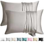 WLOSJ 100% Silk Pillow Cases 2 Pack Queen Size Mulberry Silk Pillowcase for Hair and Skin Highest Grade 6A Silk Soft Breathable Cooling with Hidden Zipper Set of 2, Grey