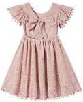 Niyage Toddler Dress Little Girls Tie-Back Lace Bow Backless Pom Pom Flutter Sleeves Party Princess Dresses Dusty Pink 90