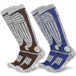 KOOOGEAR Ski Socks Men’s Size 9-12 Knee High Winter thermal outdoor Socks for Skiing Snowboarding 2 Pack（Brown+Blue）