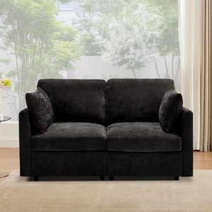 Iroomy Loveseat Cloud Couch for Living Room, Spring Cushion，Comfy Modern Chenille Sofa, Black
