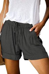 Women Dark Gray Lounge Shorts Drawstring Waist Solid Color Short Pants L