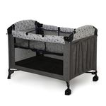 Infanto Portable Baby Playpen Cum Cot with Travel Bag | Easy Fold Compact Design | 2 in 1 Functionality Crib | Double Layer Pad | Breathable Mesh Baby Bedside Crib with Playpen for Babies | Grey