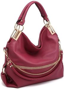 Dasein Purses for Women Vegan Leather Handbags Rhinestones Hobo Bags Tote Purse Shoulder Bag Ladies Handbag (Wine Red)