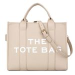 Tote Bags for Women - Personalized Canvas Tote Bags with Zipper Mini Top-Handle Crossbody Tote Bag Handbag for Travel Work (PU-Beige)