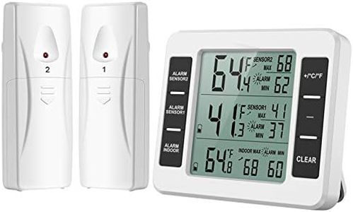 ORIA Refrigerator Thermometer, Digital Freezer Thermometer with 2 Wireless Sensors, Audible Alarm, Min and Max Record, LCD Display, Fridge Thermometer for Home, Restaurants, Bars, Cafes, etc -White