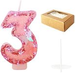 Birthday Candles Number 3,Pink Glitter Happy Birthday Cake Candles Handmade Sequin Numeral Candle