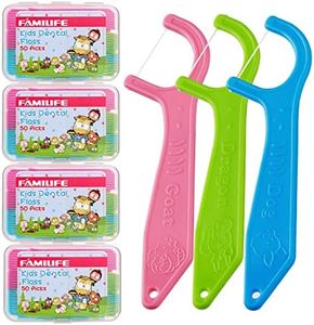 Dental Floss Picks, FAMILIFE Kids flossers Toddler Threaders Children Unwaxed Unflavored Fluoride Free Dental Floss Child Kid Flossing Sticks with Travel Cases 200 Picks