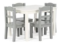 Humble Crew Kids Wooden Table and 4 Chairs Set, White/Grey - Kids Table and Chair Set for Toddlers and Children for Arts, Crafts, and Snack Time - Sturdy, Durable Toddler Activity Table