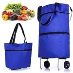 INHEMING Folding Shopping Trolley,Shopping Trolley on Wheels,Reusable Shopping Tote Bags,Lightweight Shopping Cart - Blue