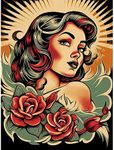 Artery8 Pin Up Girl Roses Retro Tat