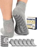 Pembrook 6 Pairs Diabetic Ankle Socks - Men & Women, Non Slip, Edema, Neuropathy, 12 Colors, Gray - 6 Pairs, Medium