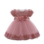 Cichic Baby Bridesmaid Dresses Elegant Puffy Sequin Tulle Festival Toddler Wedding Flower Girl Dress Dark Pink 6-12 Months