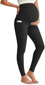 G4Free Maternity Leggings for Women Over The Belly Pregnancy Yoga Pants with Pockets Soft Activewear(Black,S,25")