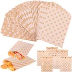 GANGBARU 140 Pcs Paper Cookie Candy Bags 7 x 5.1inch Kraft Paper Packaging Bags with 150 Pcs Stickers Buffet Treat Mini Bag Food Paper Gift Bags for Chocolate Home,Store,Wedding,Christmas