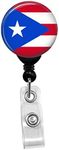 Puerto Rico Flag Retractable Badge Reel - ID Card Name Tag Custom Puerto Rican National Flag Badge Holder (Black Badge Reel with Belt Slide Clip)