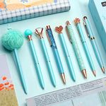 WEMATE 8Pcs Ballpoint Pens Set,Ballpoint Pen Bling for Women,Girly Pens,Black and Blue Ink Ball Point Pen Gifts for Wedding Bridesmaid Gifts (Blue)