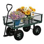 HCY Wagons Cart Heavy Duty Mesh Steel Garden Cart 400Lbs Lawn Utility Cart with Removable Sides,Wheels,Adjustable Handle Outdoor Yard Landscape - Green