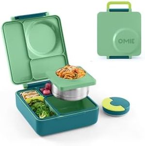 OmieBox Bento Box for Kids - Insulated Lunch Box with Leak Proof Thermos Food Jar - 3 Compartments, Two Temperature Zones - (Meadow) (Single) (Packaging May Vary)