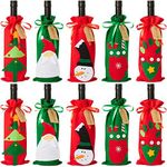 THE TWIDDLERS - 10 Christmas Wine Gift Bags, Bottle Covers with Drawstring & Gift Tags, Reusable Xmas Party Bag Decorations - 5 Different Designs, 2 of Each