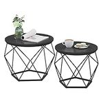 VASAGLE Round Coffee Table Set of 2, Small Coffee Table with Steel Frame, Side End Table, Black ULET040B22