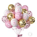 Girls 6th Birthday Balloons Pack of 16Pc,12inch Pink and White Gold Happy 6th Birthday Balloons Printed Latex Party Balloons,Numbers Balloons Decorations for Girls 6 Anniversary Birthday Party Supplie