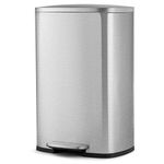 TANGZON 50L/68L Recycling Pedal Bin, Stainless Steel Kitchen Bin with Soft Close Lid, Handle & Non-Slip Base, Fingerprint-Proof Waste Separation Trash Can (50L, with Removable Bucket, Silver)