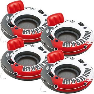 Intex River Run 1 Water Tube Lake Raft Inflatable Pool Floats with 2 Heavy Duty Handles, Backrest, and 2 Cupholders, Red (4 Pack)