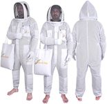 Three Layer Bee Suit for Men and Women, Beekeeping Suit & Beekeeping Supplies for Bee Keepers with Bite Proof Gloves & Removable Ventilated Fencing Veil to Stay Safe Against Bees