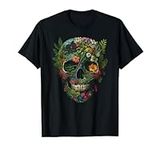 Haunted Botanical Garden Human Skull With Flowers And Plants T-Shirt