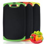 Chopping Board Set, 3 Pcs BPA Free Plastic Cutting Boards for Kitchens Black with Non Slip Feet & Juice Groove & Hanging Hole Storage, Large Thick Chopping Boards for Cutting Meet/Vegetables/Bread