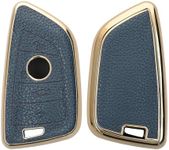 kwmobile Key Case Compatible with BMW 3 Button Car Key Smart Key Cover - TPU and PU Leather Car Fob Cover - Dark Blue/Gold