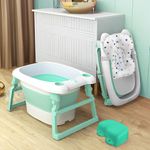 StarAndDaisy 2-in-1 Bath Tub for Baby with Bathing Chair & Cushion/Foldable Bathtub for New Born Baby and Kids 0-6 Years Girls and Boys, Fast Drainage, Space Saving Design (Green)