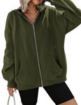 Zeagoo Women's Oversized Zip Up Hoodies Fleece Jacket Casual 2024 Spring Fall Sweatshirts Drawstring Y2K Hoodies Teen Girls Army Green