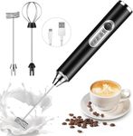 Konquer TimeS Handheld Milk Frother Rechargeable, 3-Speed Electric Frother for Coffee with 2 Whisks, Coffee Frother Mixer, Stand-up Design, for Cream, Latte, Cappuccino and for Butter Milk