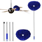 Ceiling Fan Cleaner Duster Reusable Microfiber Ceiling Fan Blade Cleaner Removable Duster with Extension Pole Adjusts 13 to 49.7 Inch for Cleaning Walls Furniture Door Window Top (Dark Blue)