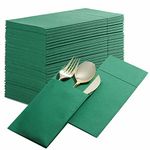 50-Pack Disposable Linen-Feel Dinner Napkins with Built-in Flatware Pocket, GREEN Prefolded Cloth Like Paper Napkins For Dinner, Wedding Or Party [Silverware NOT Included]