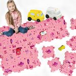 Bearbao Toddler Toys Gifts for 3 4 5 6 Year Old Girls, Total 24 Pieces Jigsaw Puzzle Racer Track Car Set with 2 Cars for Kids Girls 3-5, Puzzle Tracks Car Toys Gifts for 3 4 5 6 Year Old Girls Kids