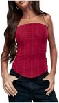 SHENHE Women's Vintage Strapless Boned Mesh Bustier Corset Top Bodyshaper Tube Top Red S