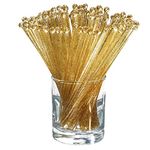 Ball Head Stirrer Disposible Plastic Round Top Crystal Swizzle Sticks, Crystal Cake Pops, Cocktail Coffee Drink Stirrers 100 Pieces (Clear Gold Glitter)