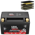 KEMIMOTO Lithium Motorcycle Battery YTX14-BS/YTX9-BS, LiFePO4 Lithium Battery 12v 6Ah, Full-Charged Powersports Battery, with 5 Universal-Fit EVA Spacers, Compatible with Motorcycle Lawn Mower ATV UTV