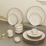 The Earth Store Creme Matte Set of 21 Piece Ceramic Diwali Gift Dinner Set, 6 Full Dinner Plates, 6 Quarter Plates, 6 Vegetable Bowls, 3 Snack Bowls | Microwave & Dishwasher Safe | Diwali Gifting Item